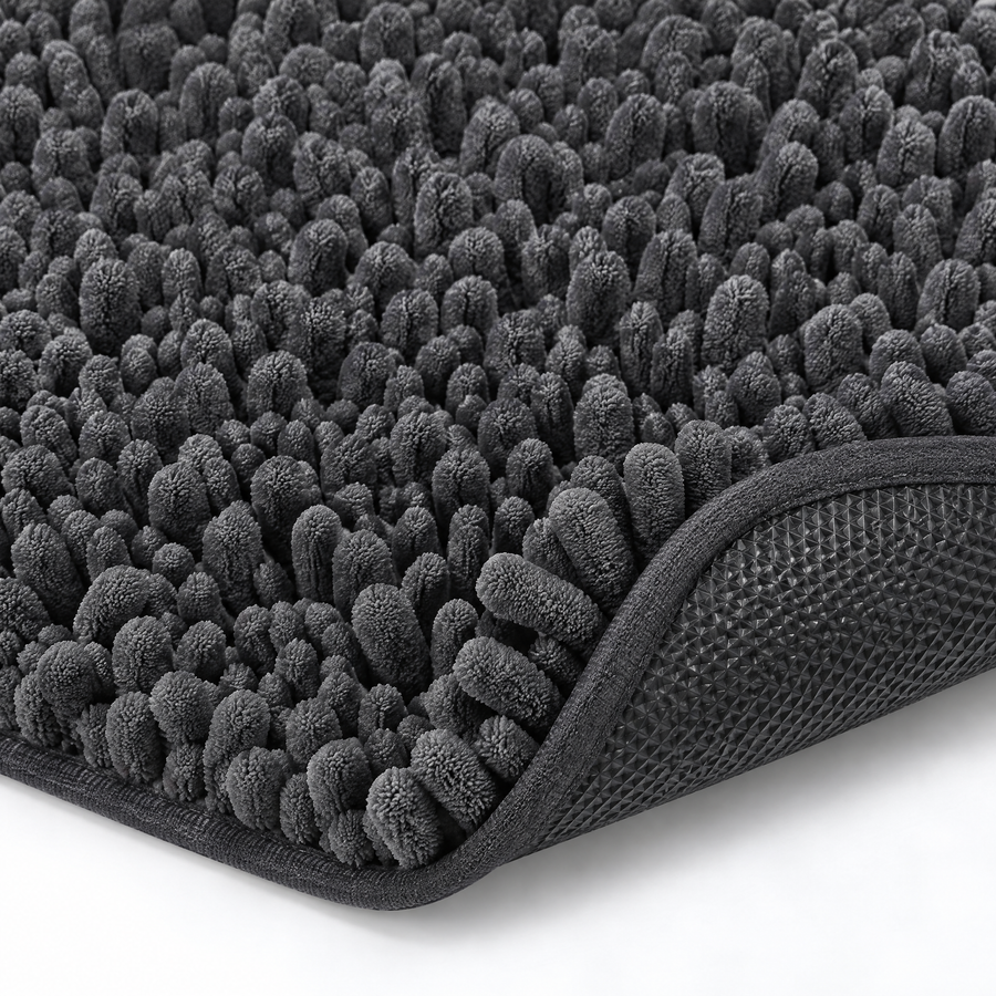 Close-up of the chenille tufts and anti-slip backing.