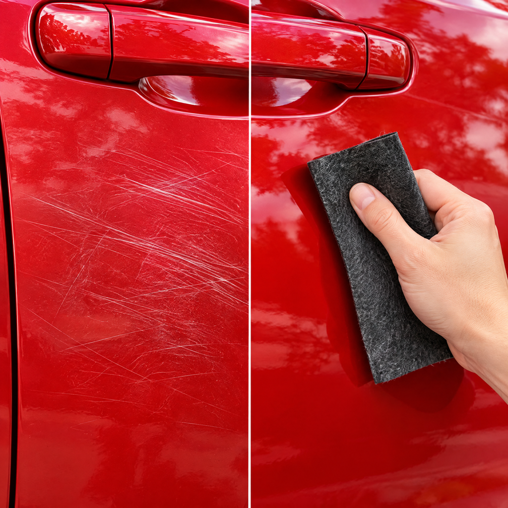 Before and after of light scratches removed with the Swipe cloth