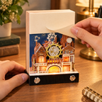 Fingers peeling a note off the half-revealed clocktower memo block